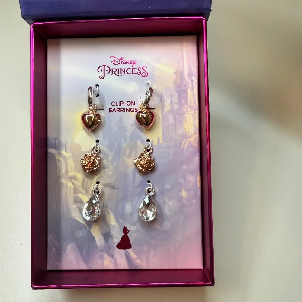 Disney Kids Princess Beauty and the Beast Clip On Earring Three Piece Set